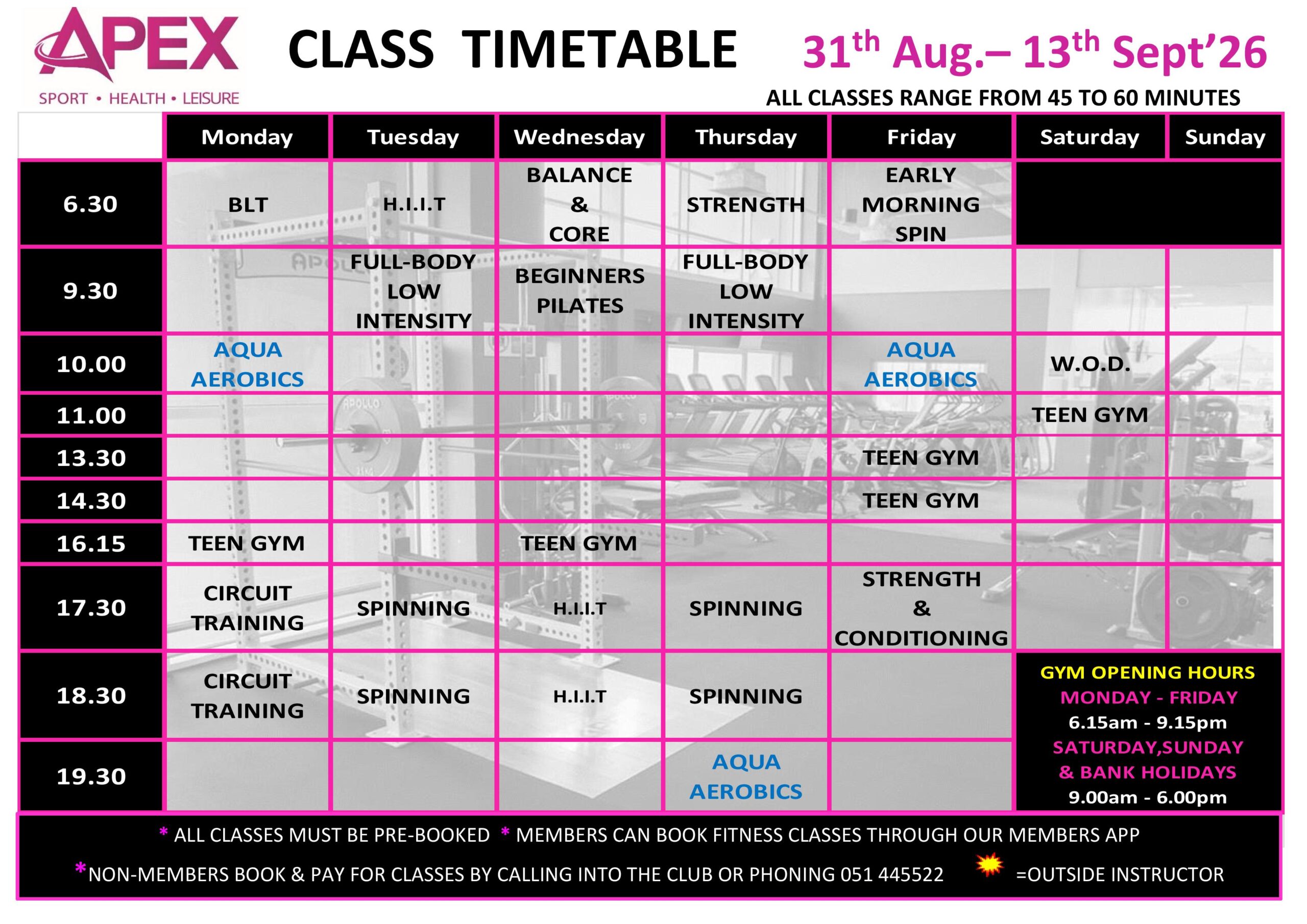 CLASS TIMETABLE 31st Aug- 13th Sept 26